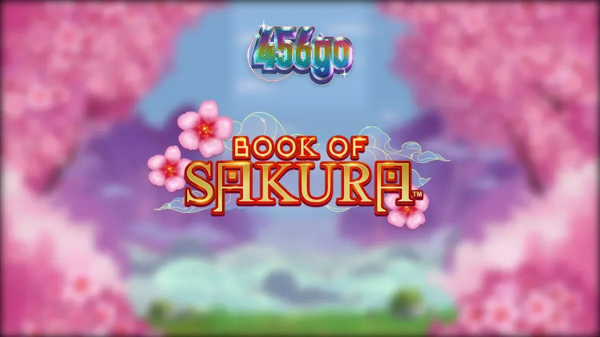 Cena do jogo Book of Sakura com flores de cerejeira e símbolos temáticos